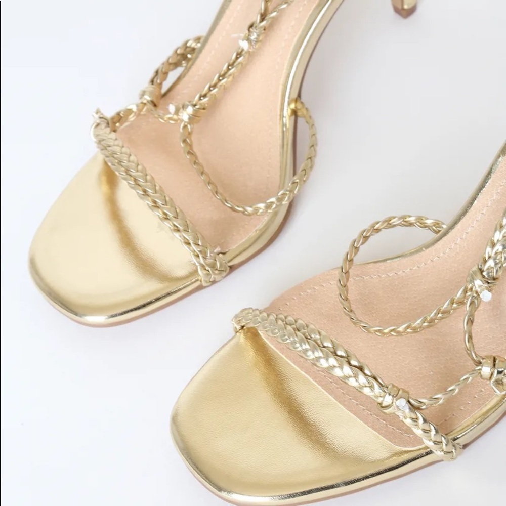 Gold Metallic Lace-Up High Heel Sandals - Picture 3 of 5